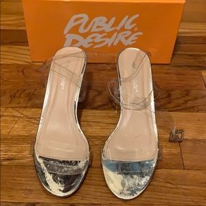 Metallic mid height block heel